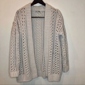 DEX chunky crochet long cardigan, beige, medium